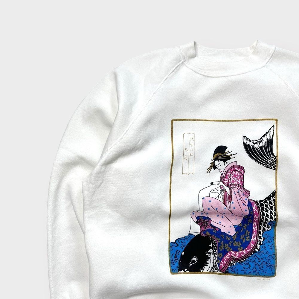 Vtg 90s Japanese Woodblock Print Sweatshirt, Ukiyo- Geisha Japan, Hanes USA XL - Picture 2 of 5